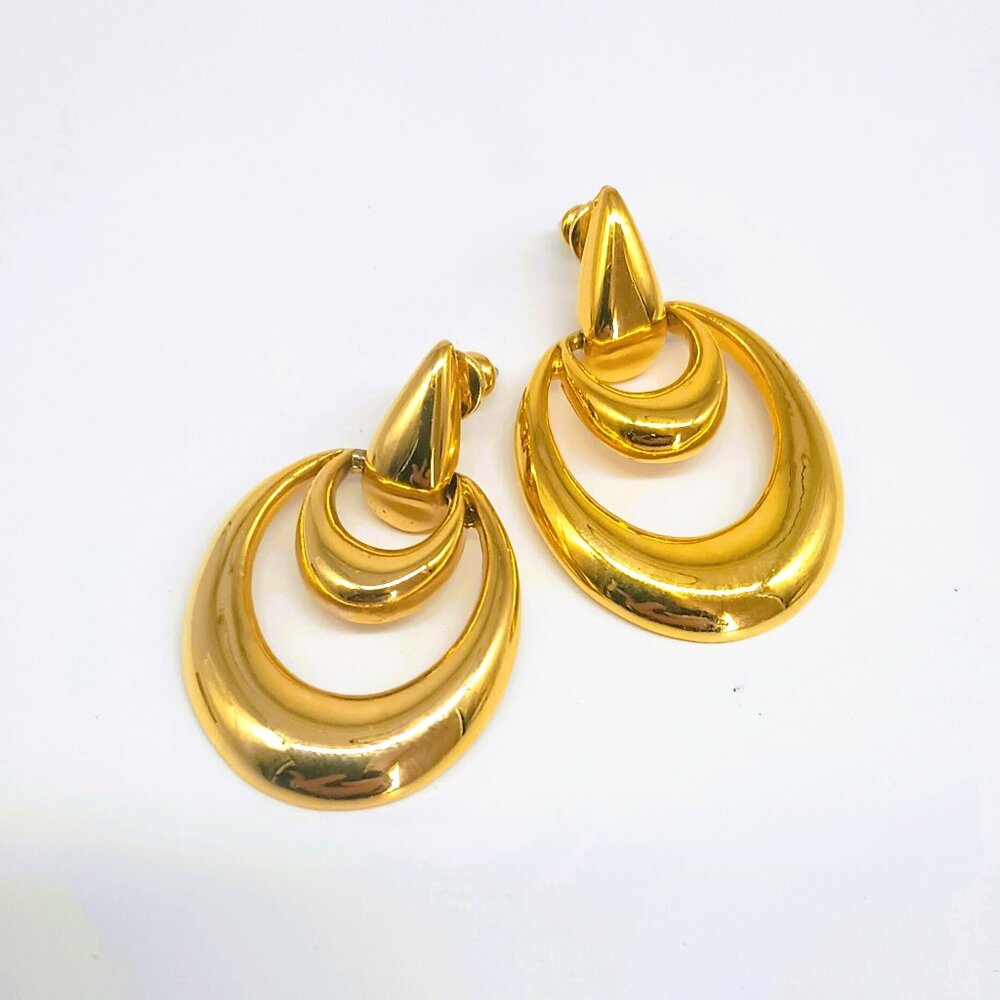 Vintage Dangle Door Knocker Earrings Women's Gold Tone Post Drop Earrings